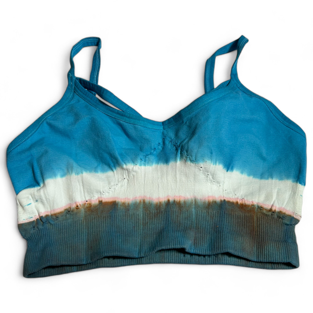 Free People Movement Bralette Size XS Blue White Dip Dye‎ V-Neckline Sleeveless